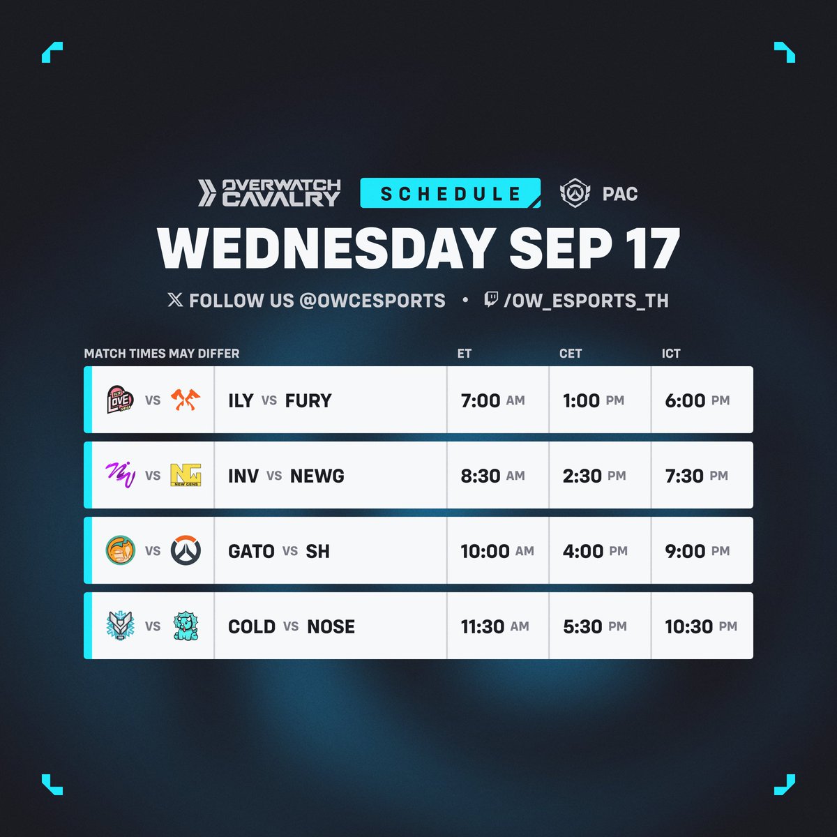 🌠 #OWCS Pacific Stage 3 • Week 4 Day 2

📺 Now live on Twitch and SOOP:
🟣🇦🇺 twitch.tv/unter
🟣🇹🇭 twitch.tv/ow_esports_th
🟢🇹🇭 sooplive.com/wdgglobal