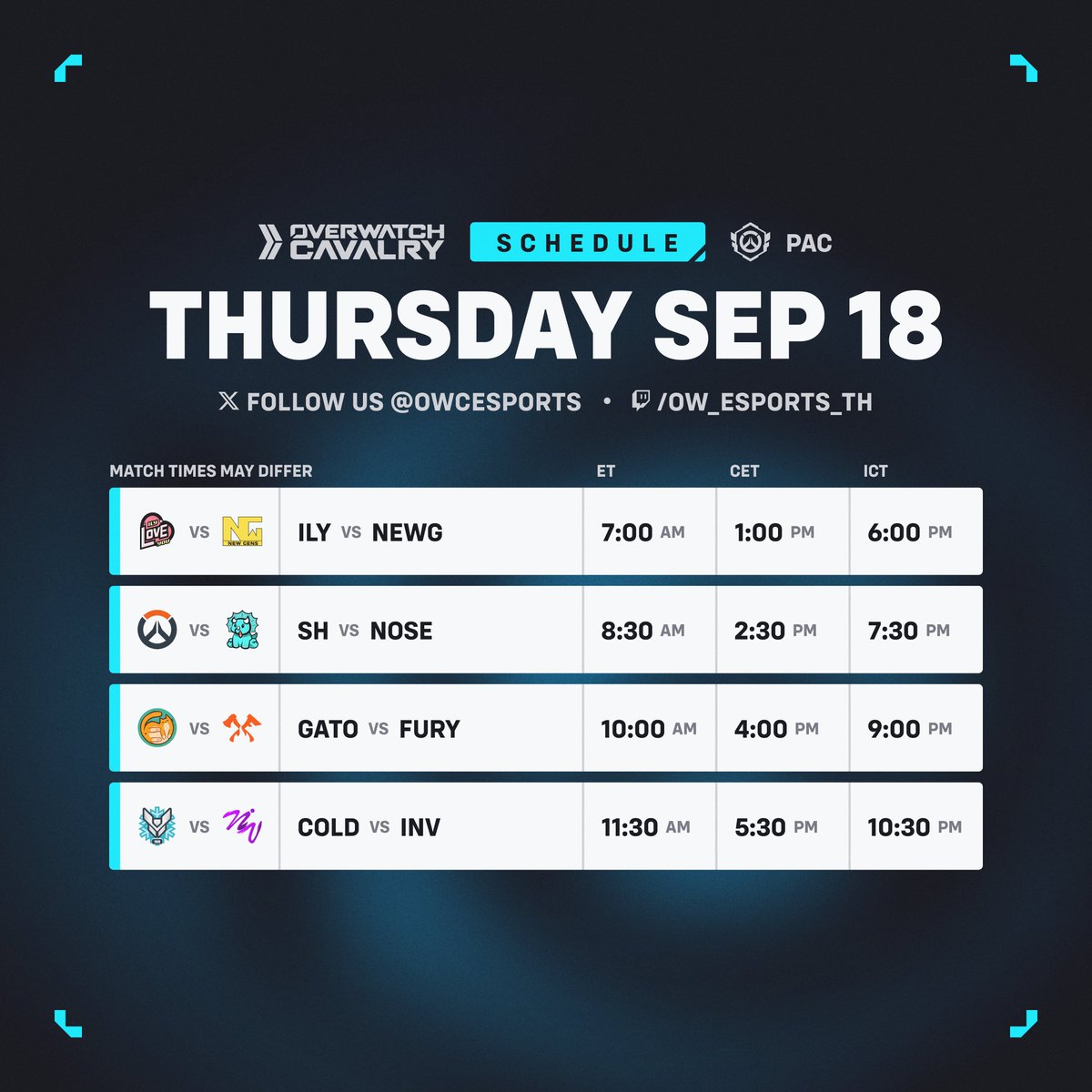 🌠 #OWCS Pacific Stage 3 • Week 4 Day 3

📺 Now live on Twitch and SOOP:
🟣🇦🇺 twitch.tv/unter
🟣🇹🇭 twitch.tv/ow_esports_th
🟢🇹🇭 sooplive.com/wdgglobal