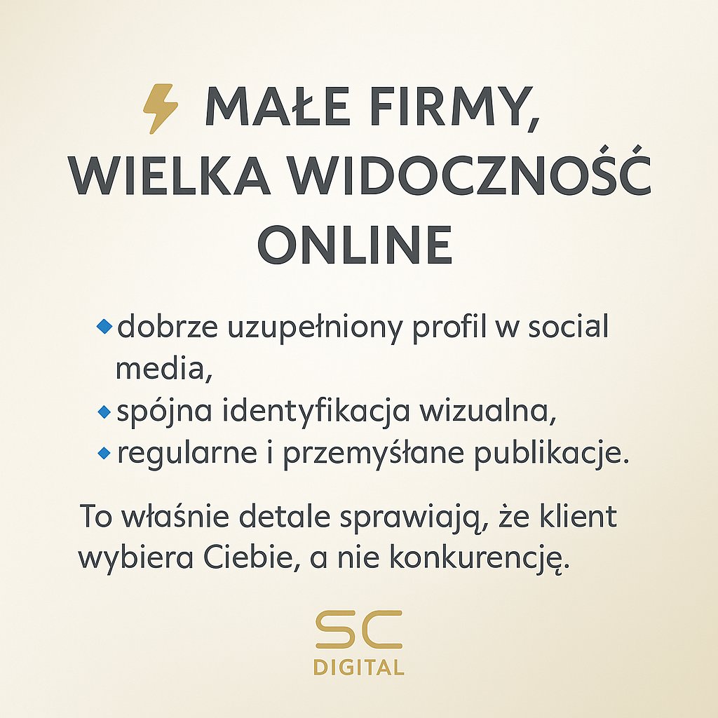 sc_digital1's tweet photo. ⚡ Małe firmy też mogą wyglądać jak wielkie!
Wystarczy spójny profil, estetyczna identyfikacja i regularne treści.
Wizerunek online to dziś fundament biznesu. 🚀
#SCDigital #marketing_agencies  #MałyBiznes #Marketing #Business #Company #Marketing #Agency https://t.co/oCPlR0SZvO