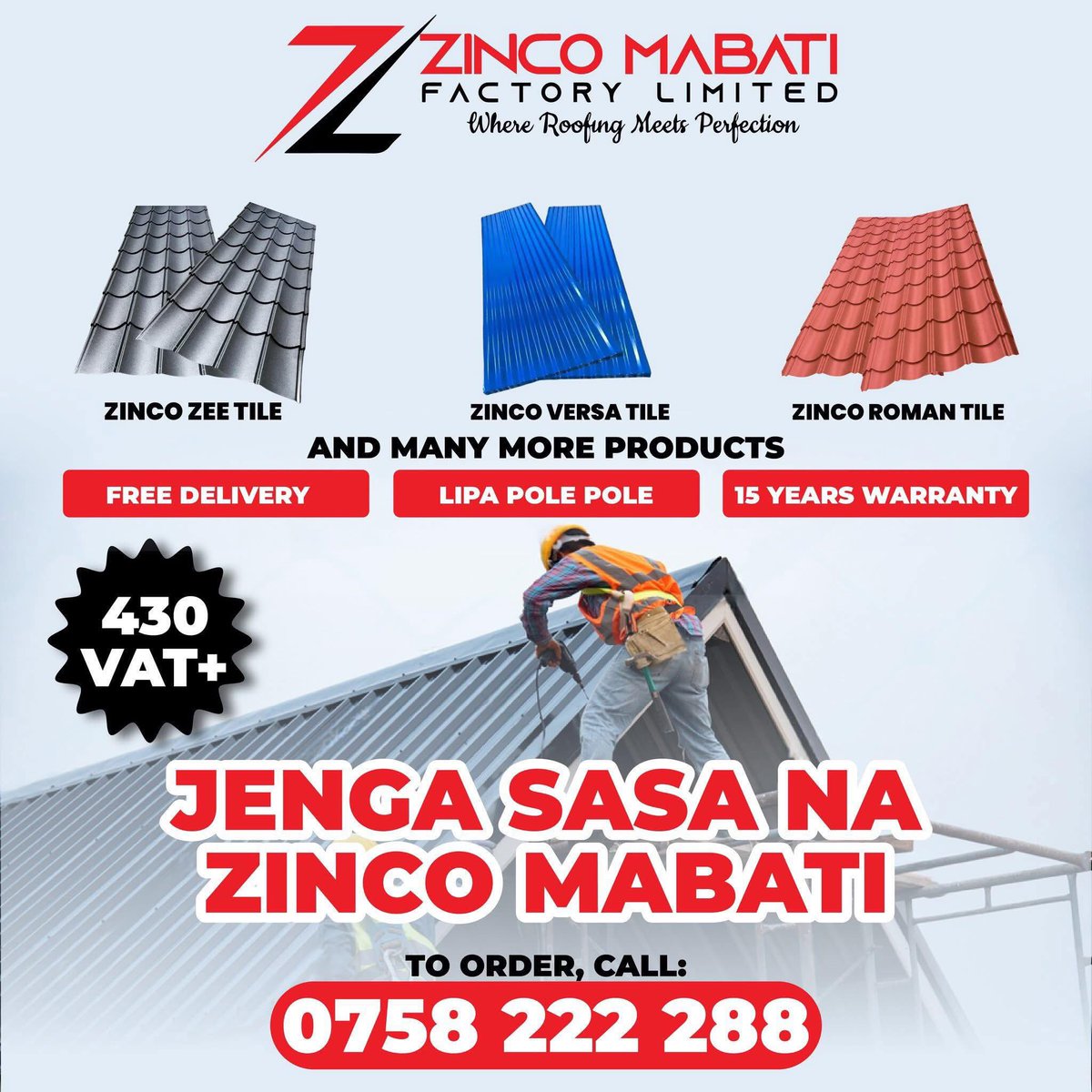 Zincomabati_Ltd's tweet image. Kwa Ground Zinco Mabati Mambo Yote!!!
 Trusted by Fundis, Our Roofing Stands Out For Its Quality, Durability, and Easy Installation — The Roofing Choice You Will Truly Appreciate💯
☎️Contact Us Today on 0758222288
#ZincoMabati
#QualityYouCanTrust
#Expresswayclosed 
#ICTScorecard