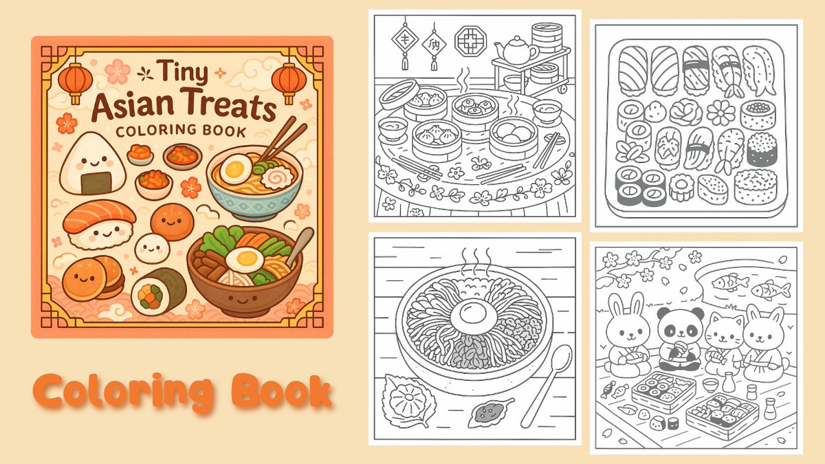 mars28125's tweet photo. 🥢✨ The cutest Asian food awaits! Color ramen, sushi, kimchi, bento, and more in Tiny Asian Treats, the most delicious coloring book. 
📩 To purchase: https://t.co/QCTC3TVsJs

#ColoringBook #food #asian #ebooks https://t.co/eYPFCyWtfh