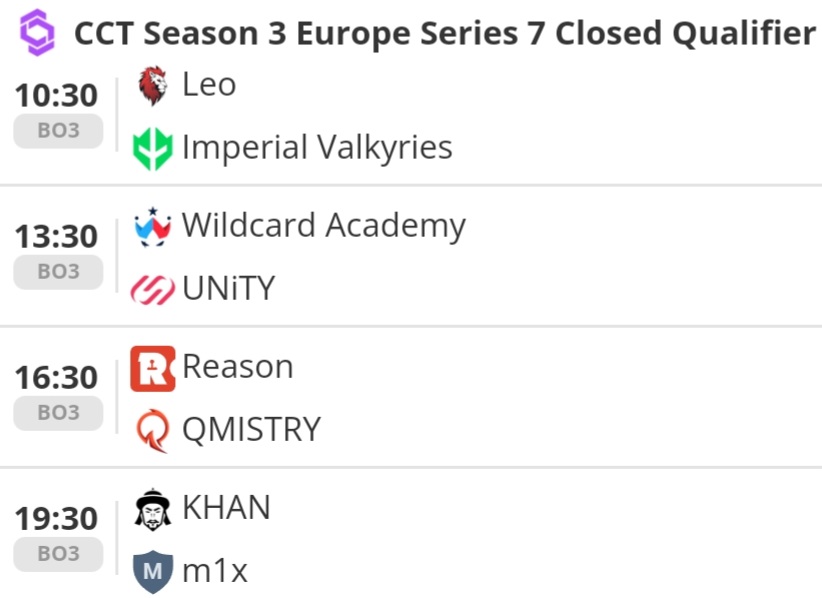 Good Morning 🌞

Starting beautiful day with 4 interesting matches of <a href="/CCT_CS/">Champion of Champions Tour CS2</a> Europe S7 CQ 😌

My predictions:
<a href="/leo_team_cs2/">Leo Team CS2 🇺🇦</a> 
<a href="/Wildcard_GG/">Wildcard</a> AC (<a href="/mhLCSGO/">Miłosz Knasiak</a> 🇵🇱🤞)
<a href="/ReasonGaming/">Reason Gaming</a> 
M1x

🎙:<a href="/PopTheCaster/">Vlad "Pop" Popescu</a> &amp; <a href="/TravCS/">Travis</a> 

📺 kick.com/cct_cs3