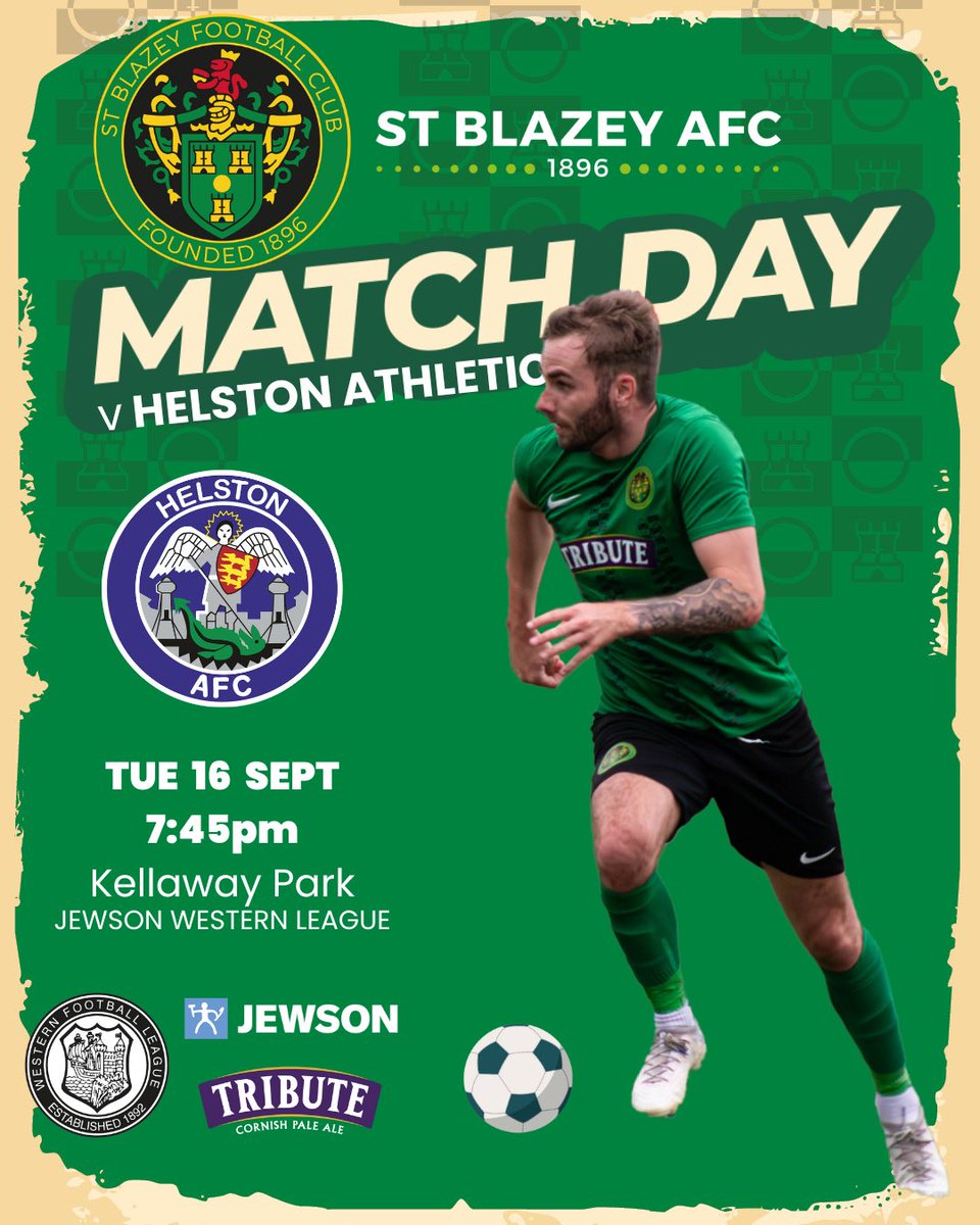 St Blazey AFC (@stblazeyafc) on Twitter photo MATCH DAY - ⚽️
The games keep coming thick and fast as we visit <a href="/HelstonAFC/">Helston Athletic FC</a> tonight in the <a href="/_WesternLeague_/">Western League</a> with a 19:45 KO.
💚🖤 MATCH DAY - ⚽️
The games keep coming thick and fast as we visit <a href="/HelstonAFC/">Helston Athletic FC</a> tonight in the <a href="/_WesternLeague_/">Western League</a> with a 19:45 KO.
💚🖤