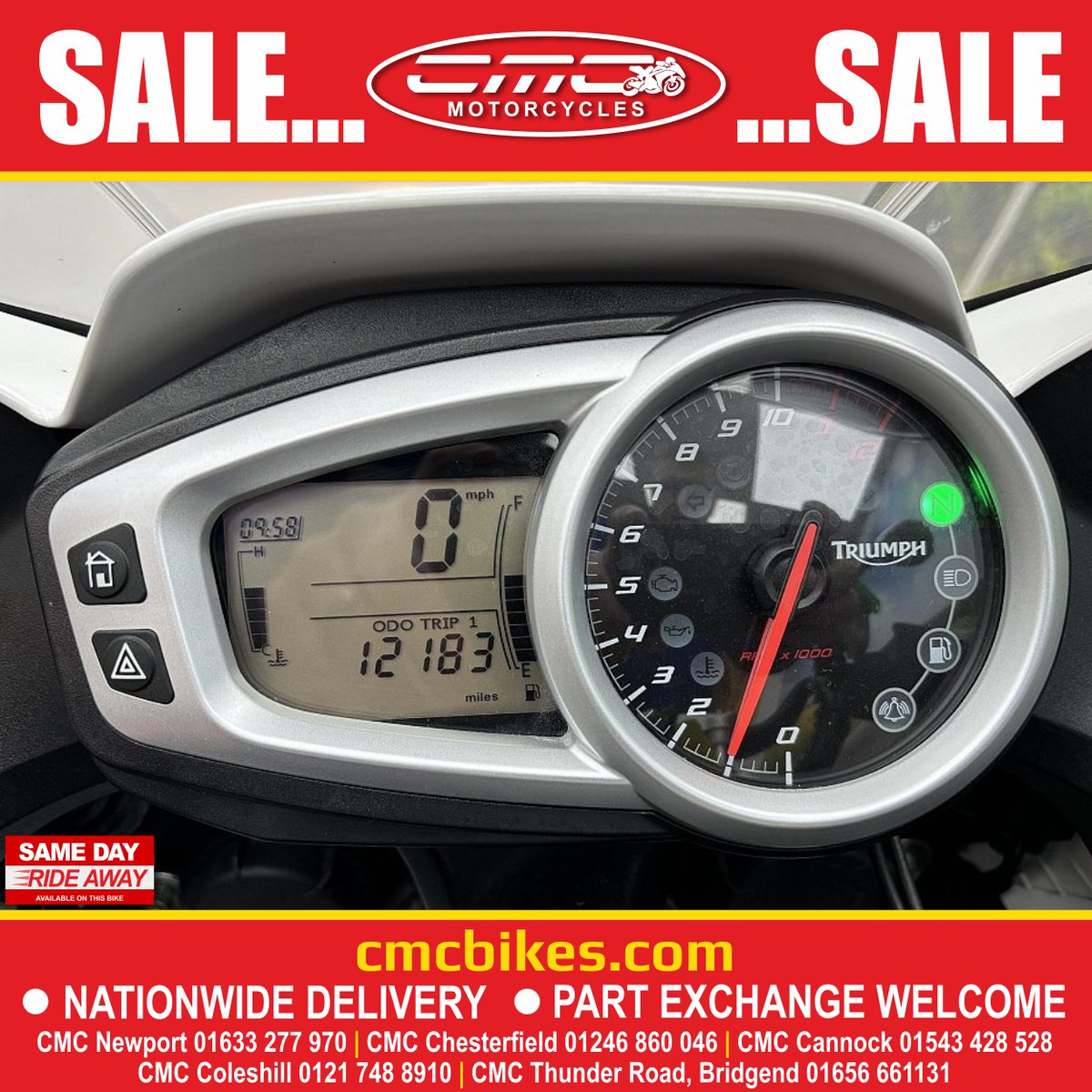 SALE...SALE...SALE

SAVE £1,700 on this CMC approved 2016 Triumph Tiger Sport, reserve today, online, on the phone or in store with a £100 deposit.

2016, 16' registration, only 12,184 miles, 2016 Triumph Tiger Sport, £6,299.

cmcbikes.com/used-motorcycl…

If it's bikes, it's CMC