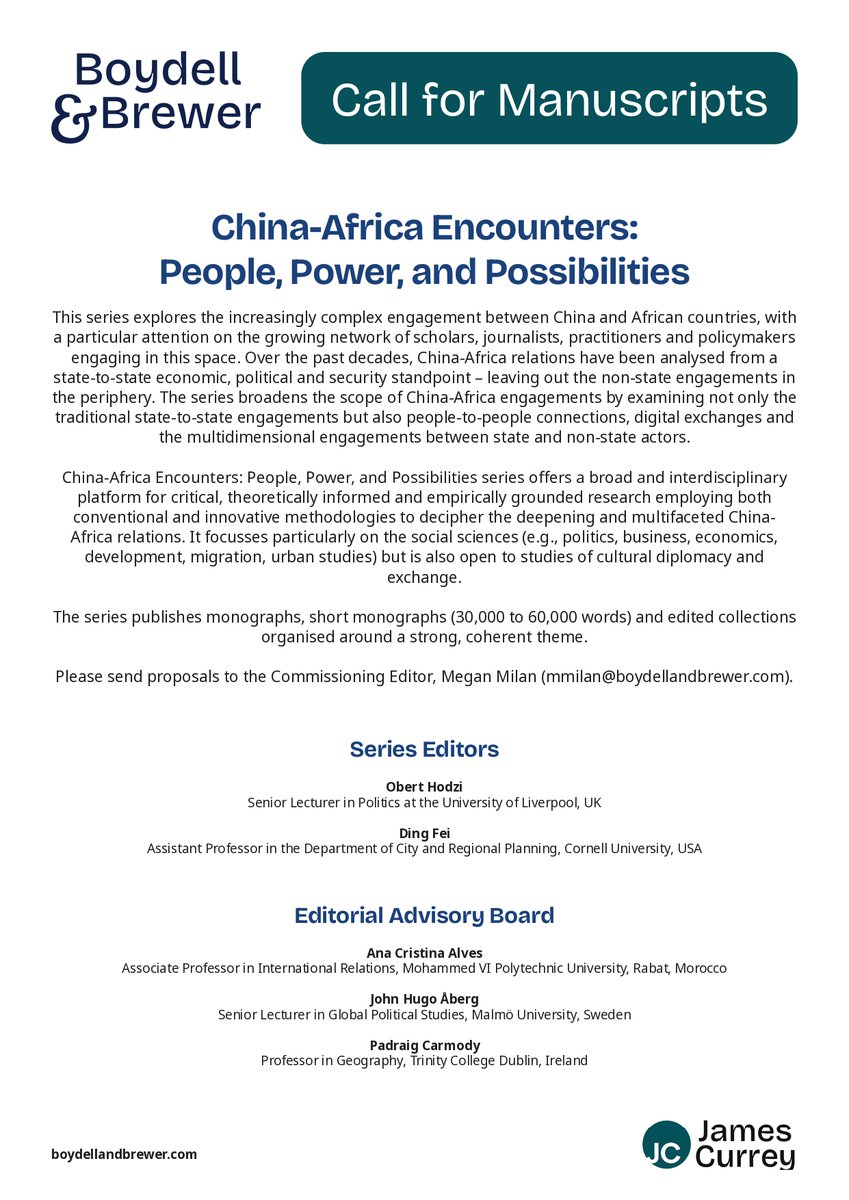oberthom's tweet photo. 🚨 New Book Series @boydellbrewer edited by @DingFei18 &amp; me on 'China–Africa Encounters: People, Power &amp; Possibilities' invites book proposals on migration, culture, digital life &amp; everyday connections. https://t.co/6cWJGIdXaA
 #ChinaAfrica @CAAC_Network @LivUniPol @LuGraduate https://t.co/EqOTLHlDKI