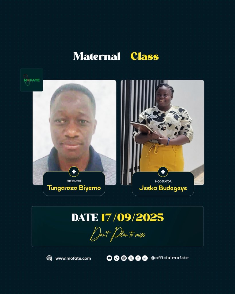 officialmofate's tweet photo. 📢 Join tomorrow’s Maternal Class!
Topic: Midwifery Management of Hypertension during Antepartum, Intrapartum &amp; Postpartum 🩺👩‍🍼

Enhance your knowledge &amp; skills with evidence-based strategies for better maternal &amp; neonatal outcomes.

👉 Register here: https://t.co/k1tF5QfJPd https://t.co/M8Y1xohTE3