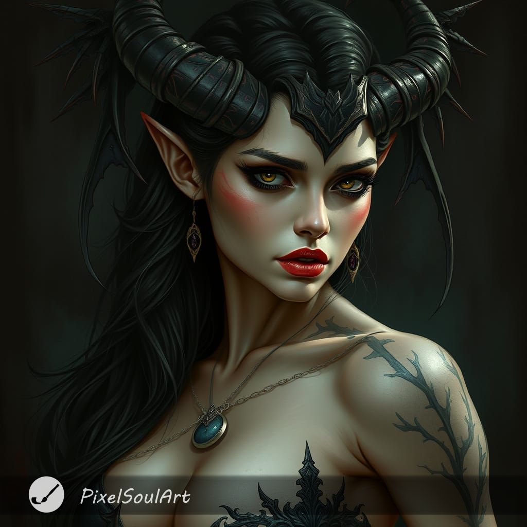 PixelSoulArt's tweet image. -Demon Woman-
🌑👁️ In her gaze, mortals lose their souls… willingly. #ForbiddenPower #MysticDarkness #Enigmatic #DemonWoman #InfernalBeauty #AIart #AIartist #AIBeauty