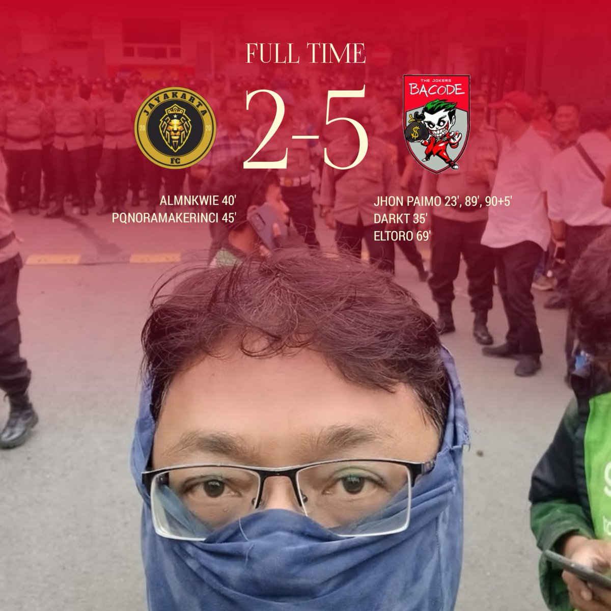 BacodeFPL's tweet image. 🚨 FT: JFC 2-5 Bacode

Bacode unggul  0-2 (JP &amp;amp; @FPL_Darkt), tapi JFC samakan 2-2 jelang HT.
Babak kedua @sigit_eltanto bawa Bacode unggul lagi, 
striker klinis JP memastikan kemenangan dengan 2 gol telat.

🔥 Hattrick hero, @jhonpaimo tajam! Bacode bawa 3 poin
#BW1 @LigaBRFI