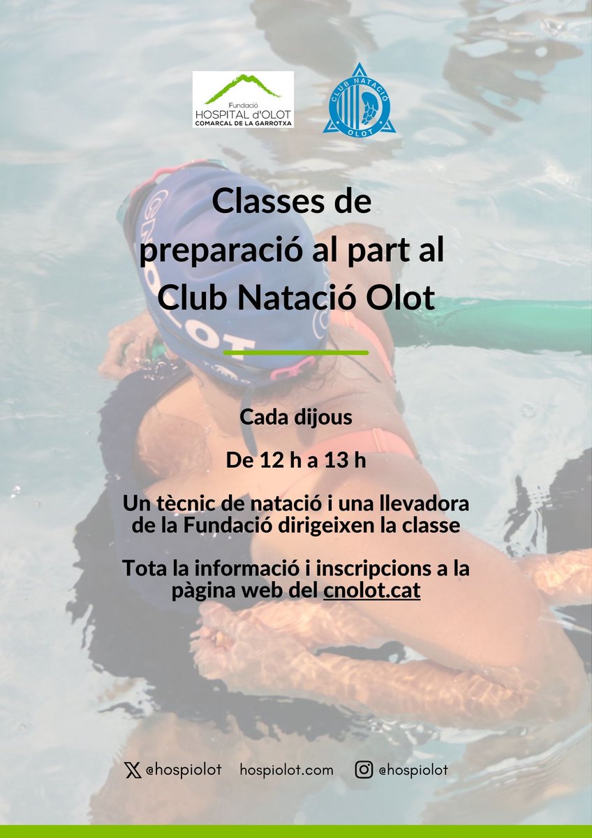 [EMBARÀS]  

🤰Tornen les classes de preparació al part al <a href="/CNOlot/">Club Natació Olot</a> 

Cada dijous, de 12 h a 13 h

🔗lc.cx/iNmUab