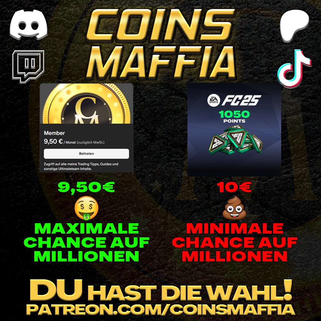 Coinsmaffia's tweet image. Der letzte Tag vor der WebApp!!!

Kommt ran - Tipps / Guides sind bereits gepostet!

Ich verlose heute erneut einen Spot auf dem Patreon DC

patreon.com/coinsmaffia 

Repost + Follow + Kommentiere mit #FC26  

- Explizite Investment Tips 💰 

- Guides 📷      

- Q&amp;amp;A 📷