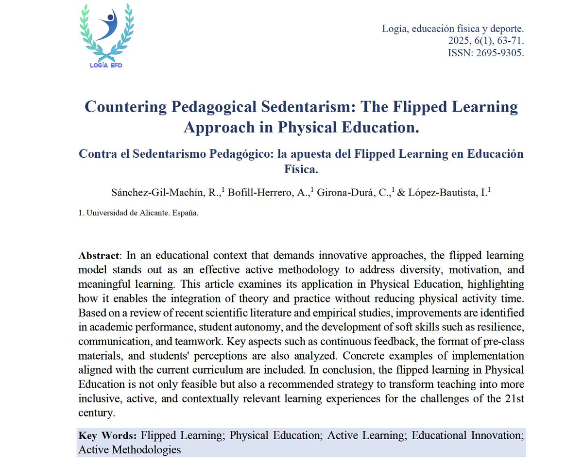 5⃣ Countering Pedagogical Sedentarism: The Flipped Learning Approach in Physical Education.
📲 logiaefd.com/revista-no-6-v…