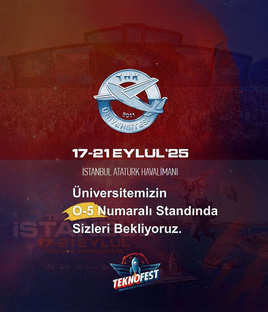 TEKNOFEST 🚀 
🗺️ Atatürk Havalimanı
📆 17-21 Eylül 2025
📍 O-5 THK Üniversitesi
Tüm havacılık tutkunlarını standımıza bekliyoruz. <a href="/rahmi_er/">Rahmi Er</a>