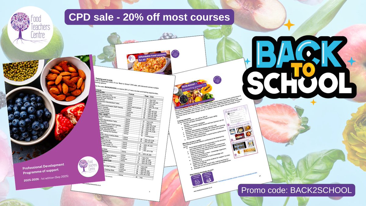 FoodTCentre's tweet photo. The #Back2School sale ends on 30 Sep!
20% off on many training courses & events!
View courses⤵️
https://t.co/YliOQsMFjk
Download the latest @foodtcentre #cpd brochure! ⤵️ https://t.co/am4VRCnT3T #CPDsale #teachfood #fooded https://t.co/88Ns6fFHpw