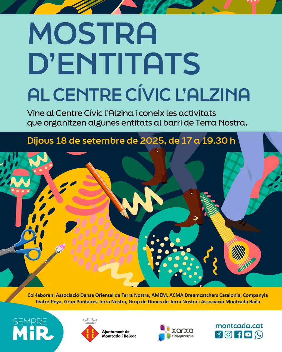📷📷Mostra d'Entitats de Terra Nostra al Centre Cívic l'Alzina.

📷📷Manualitats, maquetes, dansa oriental, country, puntes de coixí i molt més!

📷Dijous 18 de setembre
📷De 17 a 19.30 h
📷CC l'Alzina (Núria, 73)
📷935 640 862
📷alzina@montcada.org