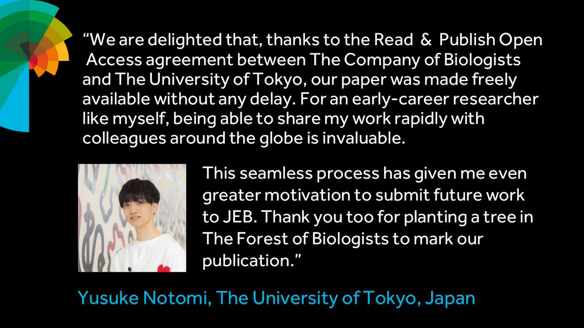 Thanks Yusuke Notomi <a href="/jpmyrmecol/">Notomi Y</a> for sharing your experience of fee-free #OA publishing <a href="/J_Exp_Biol/">Journal of Experimental Biology</a> via our #ReadAndPublish agreement <a href="/UTokyo_GenLib/">東京大学総合図書館</a> <a href="/UTokyo_Science/">UTokyo School of Science</a> <a href="/UTokyo_Agri/">東京大学 農学部</a> <a href="/UTokyo_AgLib/">東京大学農学生命科学図書館</a>
Read the paper bit.ly/3Ia9W9n

See all institutions: bit.ly/3O7BxGi