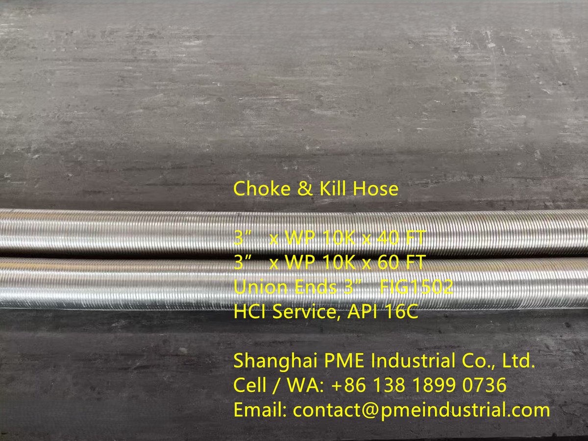 sh_pme's tweet image. Choke & Kill Hose, 3" FIG1502 MxF, WP 10K , HCI Service, API 16C
pmeindustrial.com/from-rig-to-ma…
Cell: +86 138 1899 0736
Email: contact@pmeindustrial.com
#ChokeKillHoseMiddleEast #PMEHose #API16CCertifiedHose #FIG1502HammerUnion #OilfieldEquipmentSupplierUAE #DrillingHoseSaudiArabia