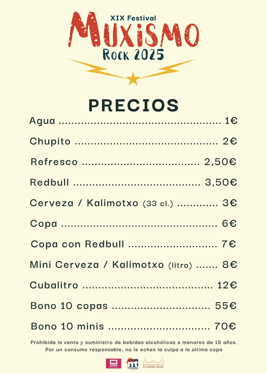 ⚡¡Aquí están los precios de la barra de nuestro  𝗫𝗜𝗫 𝗠𝘂𝘅𝗶𝘀𝗺𝗼 𝗥𝗼𝗰𝗸 𝟮𝟬𝟮𝟱!

❤️‍🔥 ¡No falta nada para volvemos a vernos, abrazarnos y brindar juntos!🍻 ¡Vente al #MxMRock!

🎟: woutick.com/es/entradas/xi…

La historia continúa: 𝗫𝗜𝗫 𝗠𝘂𝘅𝗶𝘀𝗺𝗼 𝗥𝗼𝗰𝗸 𝟮𝟬𝟮𝟱 ❤️‍🔥