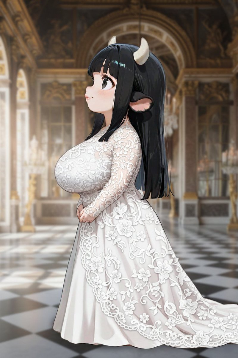 ”Aラインｘロングトレーン”
ロングトレーンを引きずりバージンロードを歩く。エレガントな雰囲気を持つ人気のスタイルですが会場を選ぶので要注意。