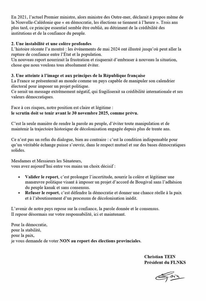 L’intervention du président du FLNKS au Sénat français le 15 septembre. Mieux vaudrait l’écouter. Tous les projets qui ont voulu faire sans le FLNKS ont mal fini.