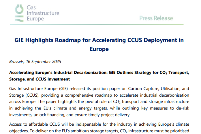 Europe’s CO₂ infrastructure is a strategic asset for reaching #NetZero.
GIE’s new #CCUS Position Paper shows how to scale up capture, transport &amp; storage safely and efficiently.

🔑 Key takeaways:
• Open &amp; fair access for industry
• De-risking via CfDs &amp; support schemes
•