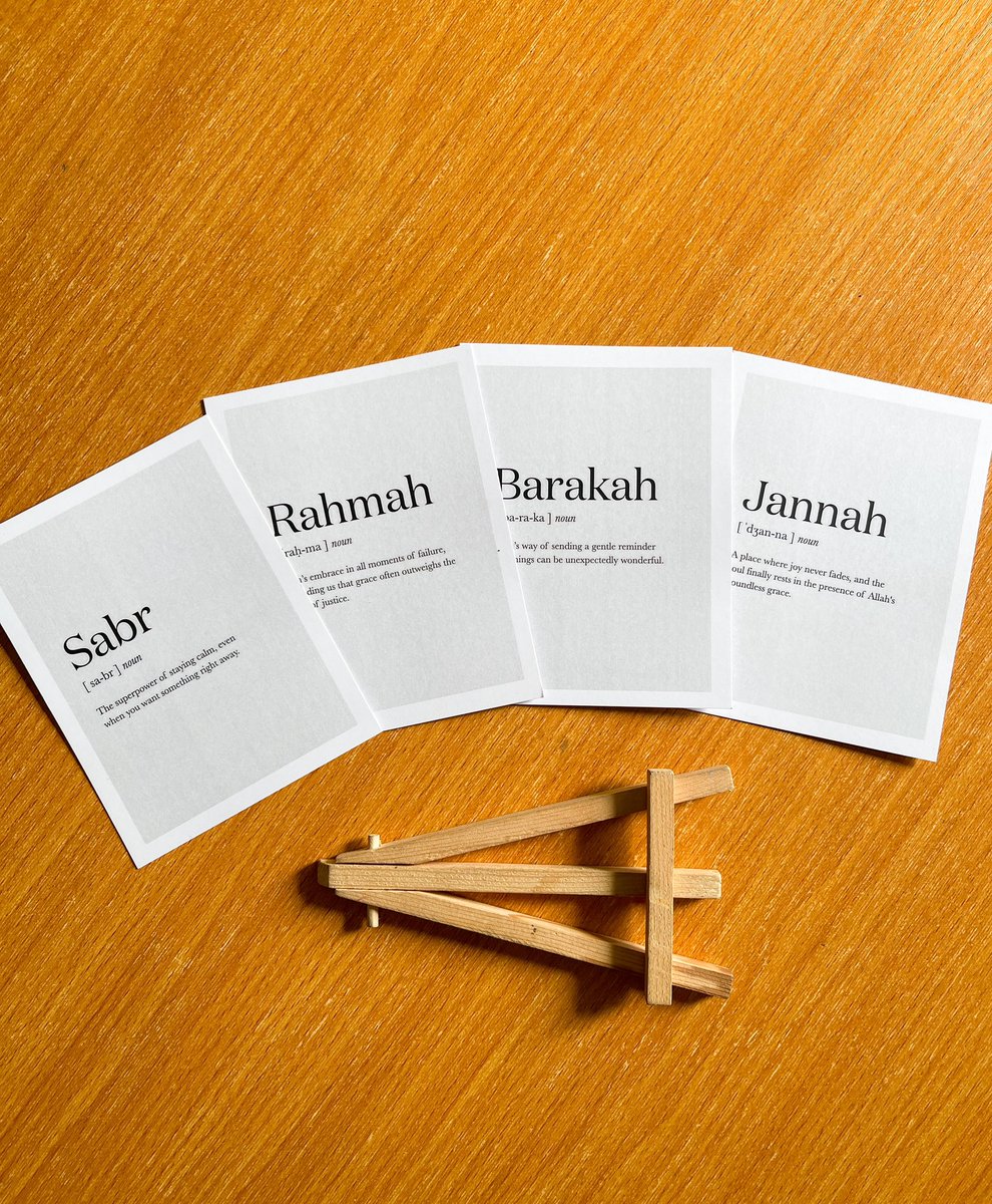 From Sabr to Sakinah, Rahmah to Tawakkul - our Barakah Postcards are a gentle reminder of Allah's mercy and blessings.

Perfect for your desk, journal or as a thoughtful gift. Which word speaks to you most today?

Send a DM to order now or shop via our website, link in bio.