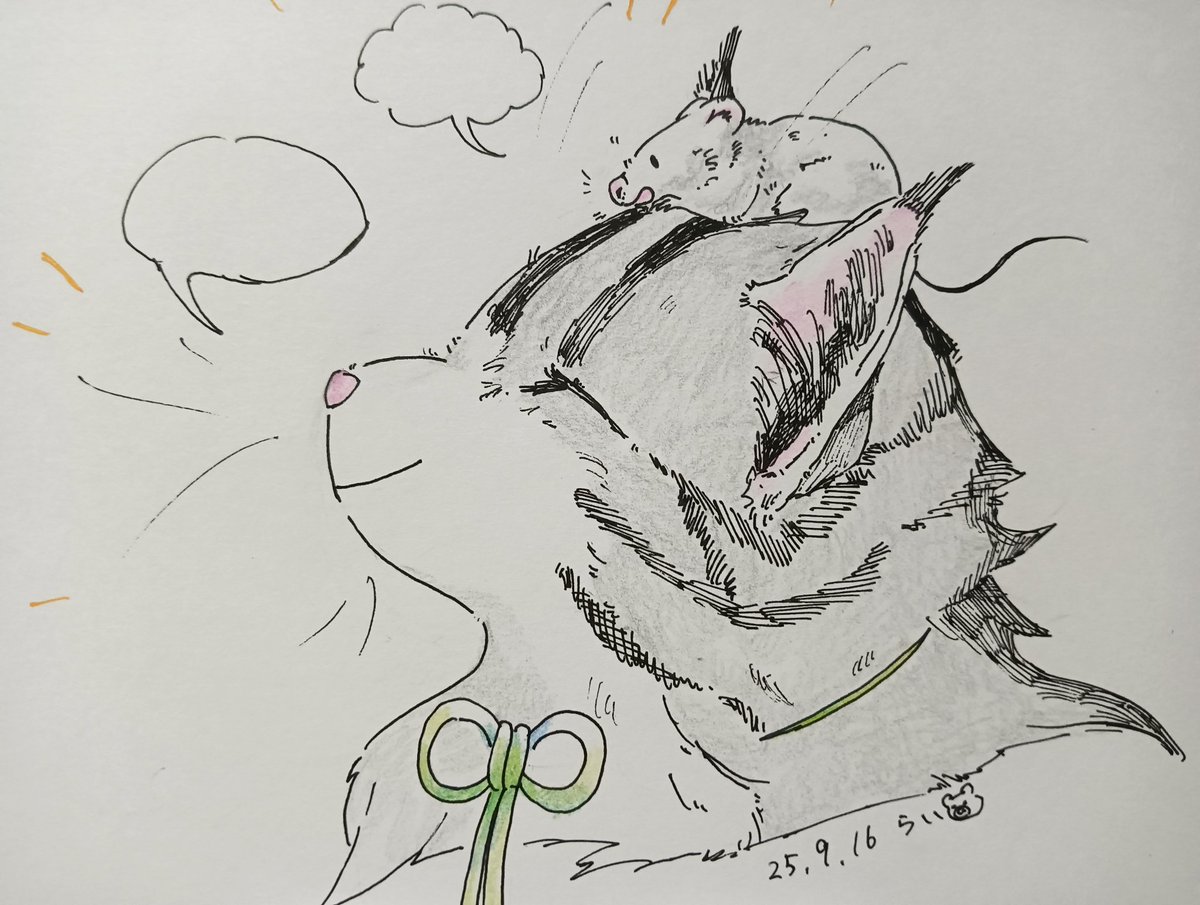 38.仲良しな猫とネズミ
#ペン画
#オリジナル
#イラスト