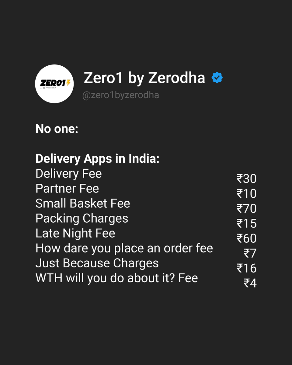 Zero1ByZerodha's tweet image. *Adds another item to get free delivery*🫡

#deliveryapps #zepto #zomato #darkpatterns