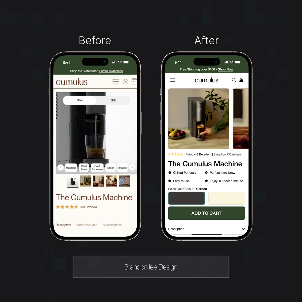 Before &amp; After PDP for a coffee machine brand.