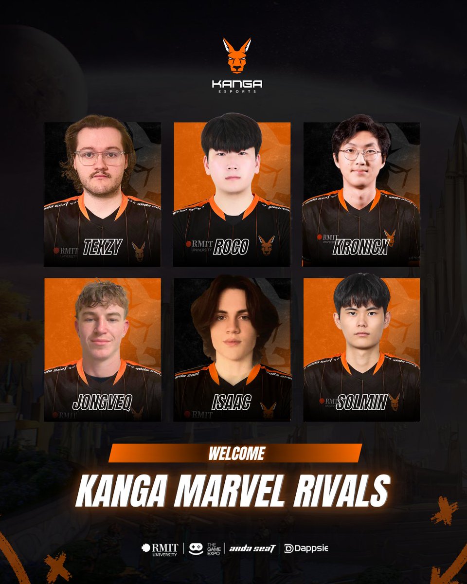 The journey continues, and our heroes are ready 🦸

Proudly presenting Kanga's Marvel Rivals Roster!

🛡️ <a href="/TekzyX/">Tekzy</a>
🛡️ <a href="/IsaacRivals/">Isaac</a>
⚔️ <a href="/JONGVEQ/">JONGVEQ</a>
⚔️ <a href="/Roco__MR/">Roco__</a>
⚙️ <a href="/kronicx/">Kronicx</a>
⚙️ <a href="/solmin_MR/">Solmin_MR</a>
 
🧠 <a href="/Haydztweets/">Haydz</a> 
 
The legacy lives strong. #KangGang 🦘