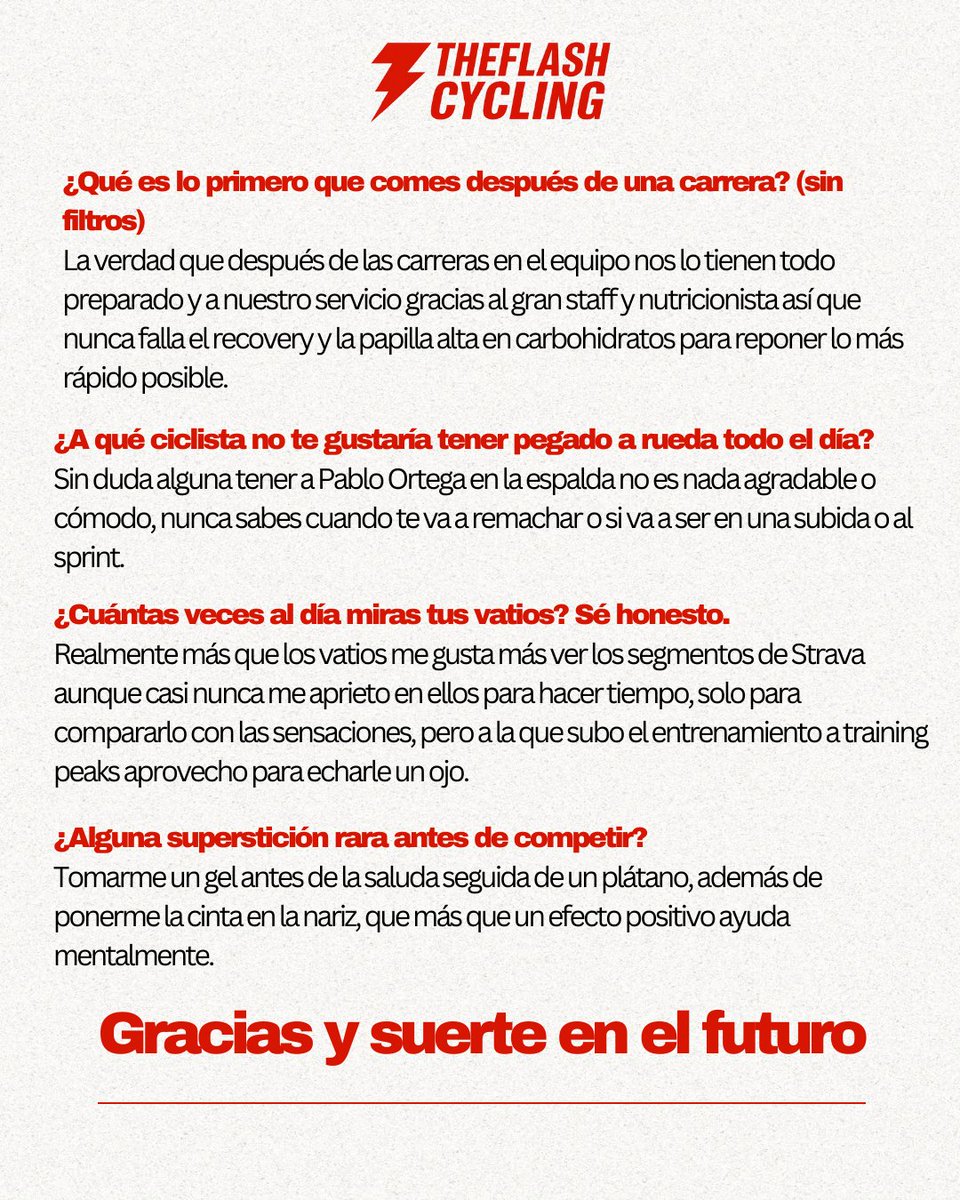 TheFlashCycling's tweet image. 🔴 PREGUNTAMOS A… Carlos Pérez 🔴
Escardador del Supermercados Foriz 🚴‍♂️🔥

Con solo 20 años sigue sumando grandes resultados en la Copa de España, con varios Top 20 y un 8º puesto. 🏆

En esta entrevista nos cuenta:
⚡ Cómo ha vivido su temporada
⚡ Futuro
⚡ Una curiosidad