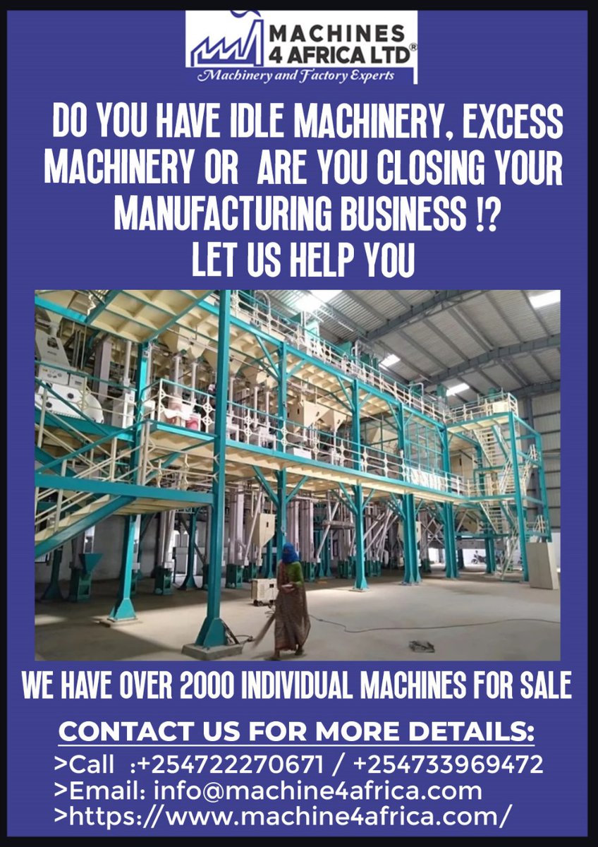 “Got idle or excess machinery? Closing down a manufacturing business? At Machine 4 Africa, we buy and sell all types of manufacturing plants and machinery. Turn your assets into cash today – talk to us!”