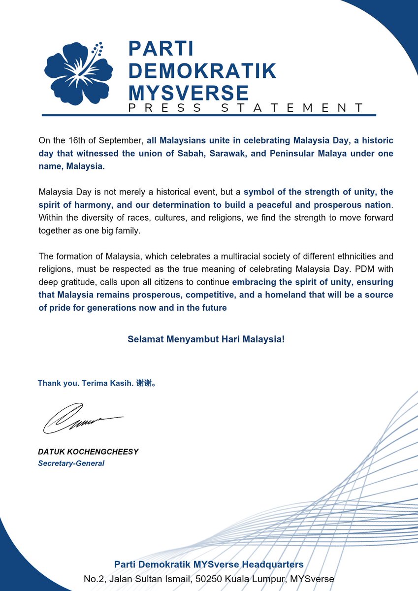 Kenyataan Media berkaitan Hari Malaysia 2025 🇲🇾