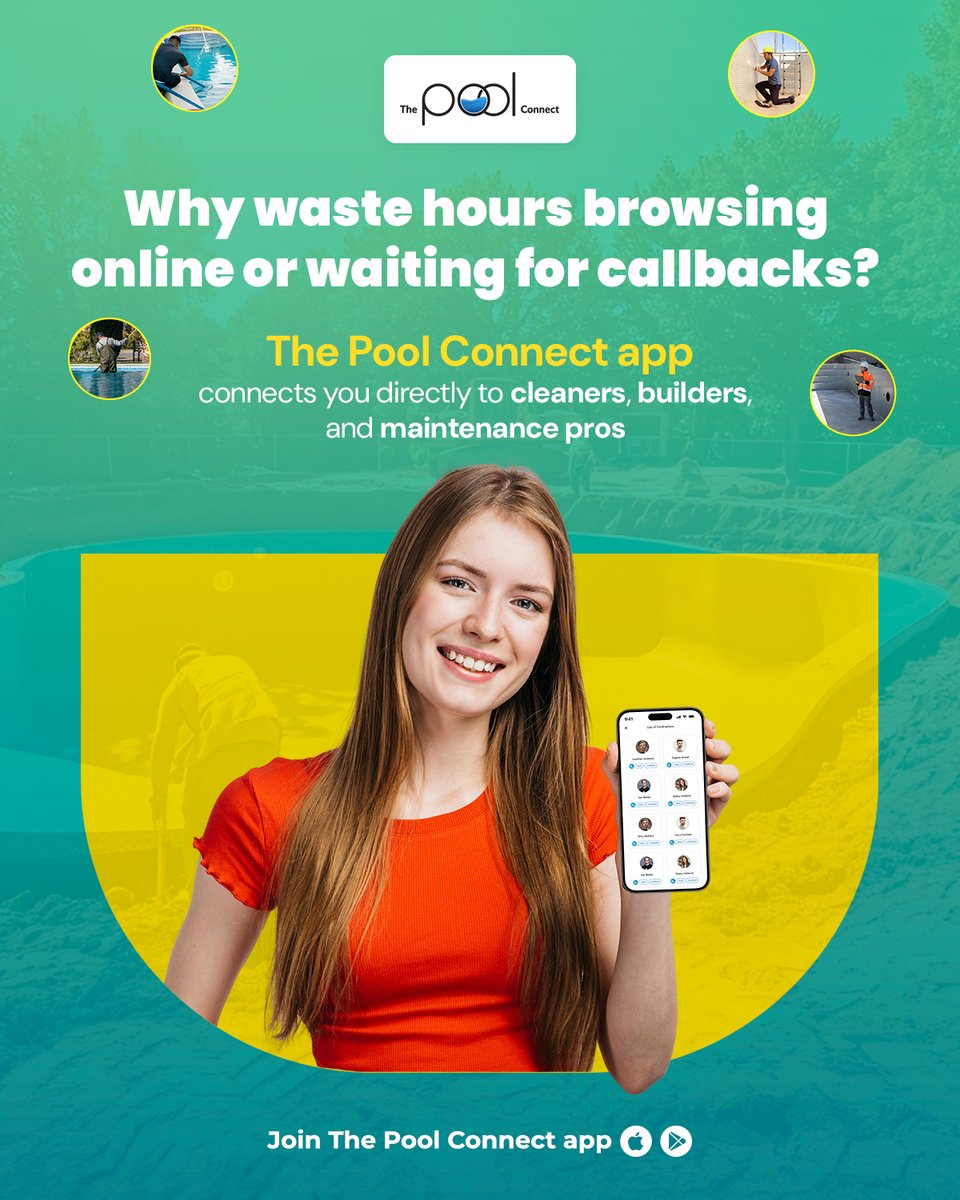 pool_connect's tweet image. Need a pool cleaner, builder, or maintenance pro? Don’t wait around for callbacks!
The Pool Connect app connects you with the right experts in minutes. 🚀
📲 Download now &amp;amp; dive into convenience!
Visit: thepoolconnect.com
#ThePoolConnect #PoolProjects #PoolMaintenance