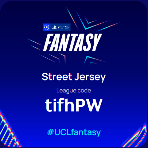 Ayo join Liga #UCLFantasy Street Jersey musim 2025-26.

Kode liga: tifhPW

Auto join: gaming.uefa.com/en/uclfantasy/…