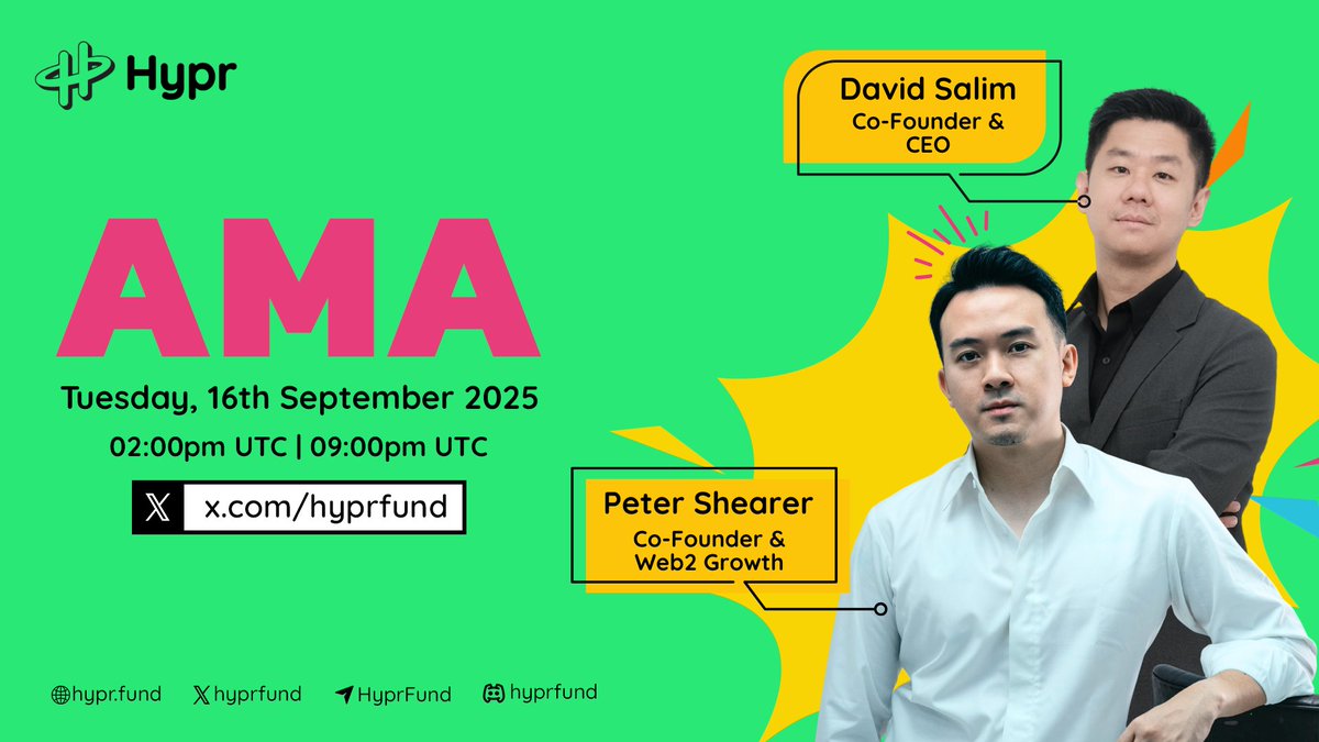 𝐀𝐌𝐀 𝐓𝐨𝐝𝐚𝐲: 𝐖𝐡𝐚𝐭’𝐬 𝐍𝐞𝐱𝐭 𝐟𝐨𝐫 $HYPR

With the visionaries leading the charge:
David Salim: Co-Founder &amp; CEO of Hypr
Peter Shearer: Co-Founder &amp; Web2 Growth of Hypr (Founder of Wahyoo Ventures)

We’re diving deep into what’s ahead for HYPR and its community:
✨ A