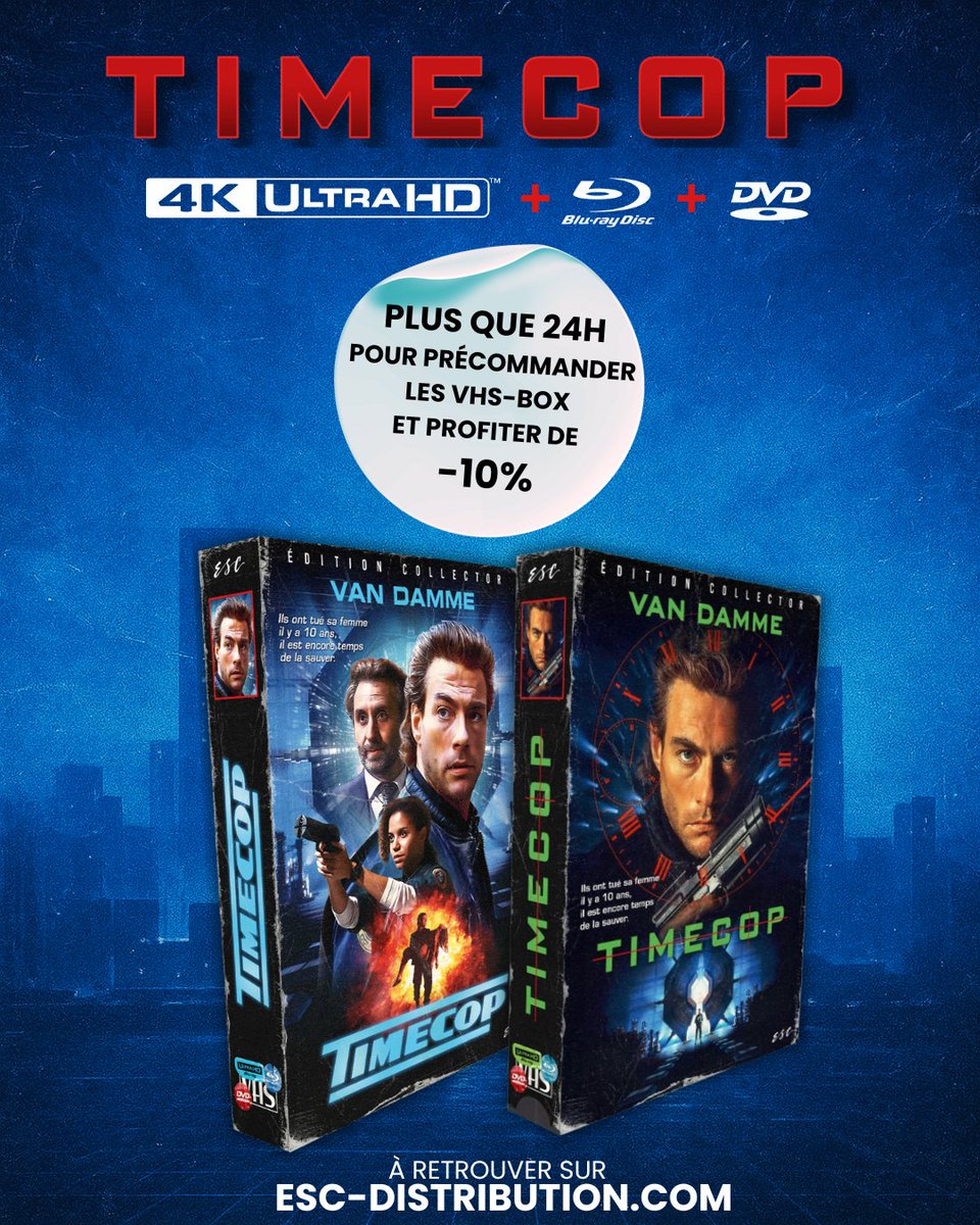 ESC_Films_'s tweet photo. 📢 Il reste - de 24H pour précommander les VHS BOX de TIMECOP et profiter de -10% sur votre commande !

🛒 Pour en profiter c'est juste ici 👉🏻 https://t.co/aIWcWd7qyy

#timecop #jcvd #jeanclaudevandamme #vhsbox #4kultrahd #vhs #cannonfilms #film #collector #dvd #bluray #vandamme https://t.co/hEz73HPs8s