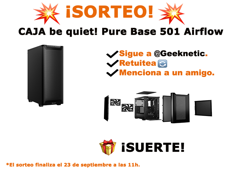 🛑📣#Sorteo 📣🛑

🎁 Regalamos esta #caja #bequiet! #PureBase501 Airflow, perfecta para albergar tus componentes. 🎁

Para participar:
1️⃣Sigue a <a href="/Geeknetic/">Geeknetic</a>
2️⃣RT 🔃
3️⃣Menciona a un amigo 🗣

¡Suerte!🍀
Finaliza el 📆 23 de septiembre a las 11h.