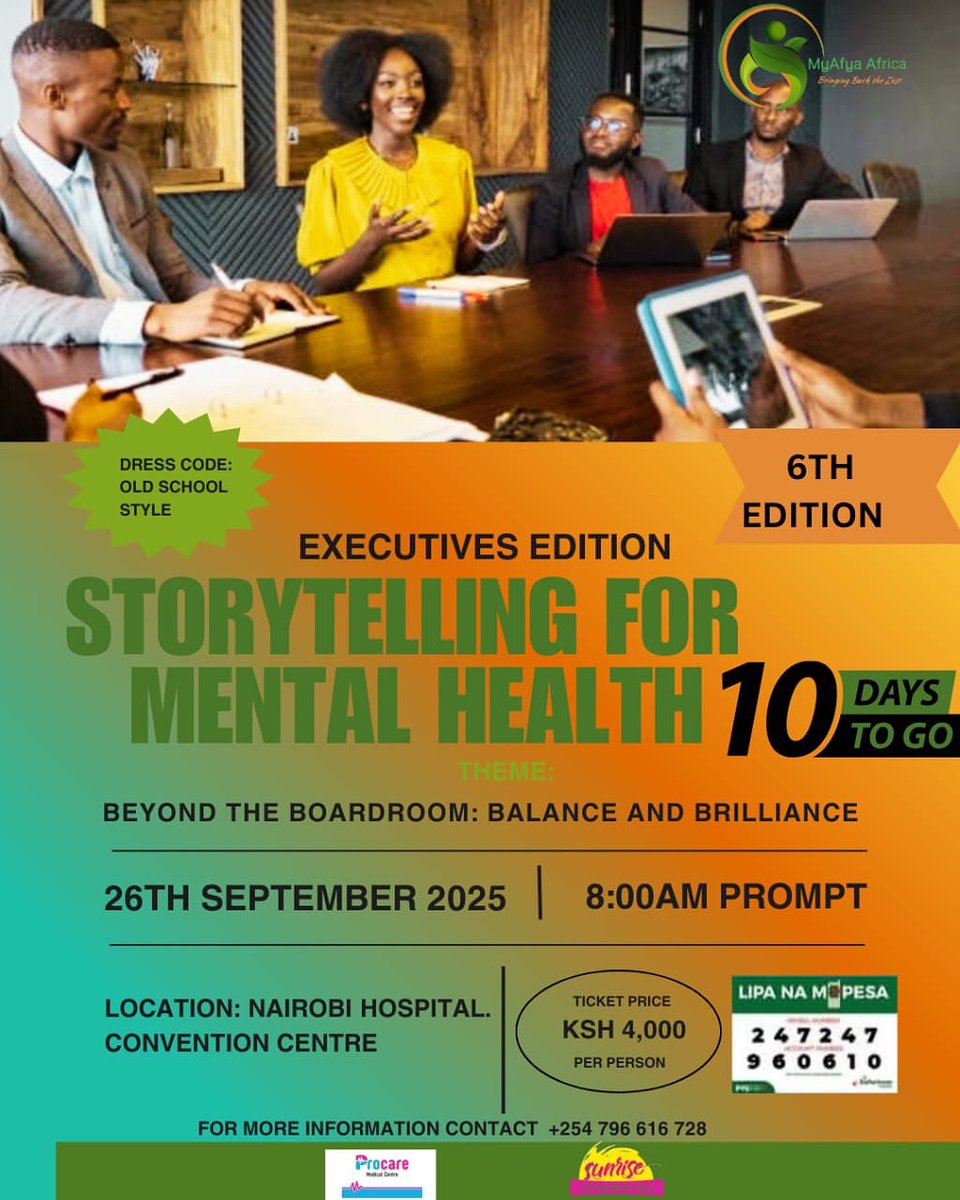 📍 Venue: Nairobi Hospital Convention Centre
🕗 Time: 8:00 AM Prompt
👔 Dress Code: Old School Style
💳 Ticket: Ksh 4,000

Secure your spot today and be part of this transformative experience!

📞 For more info: +254 796 616 728