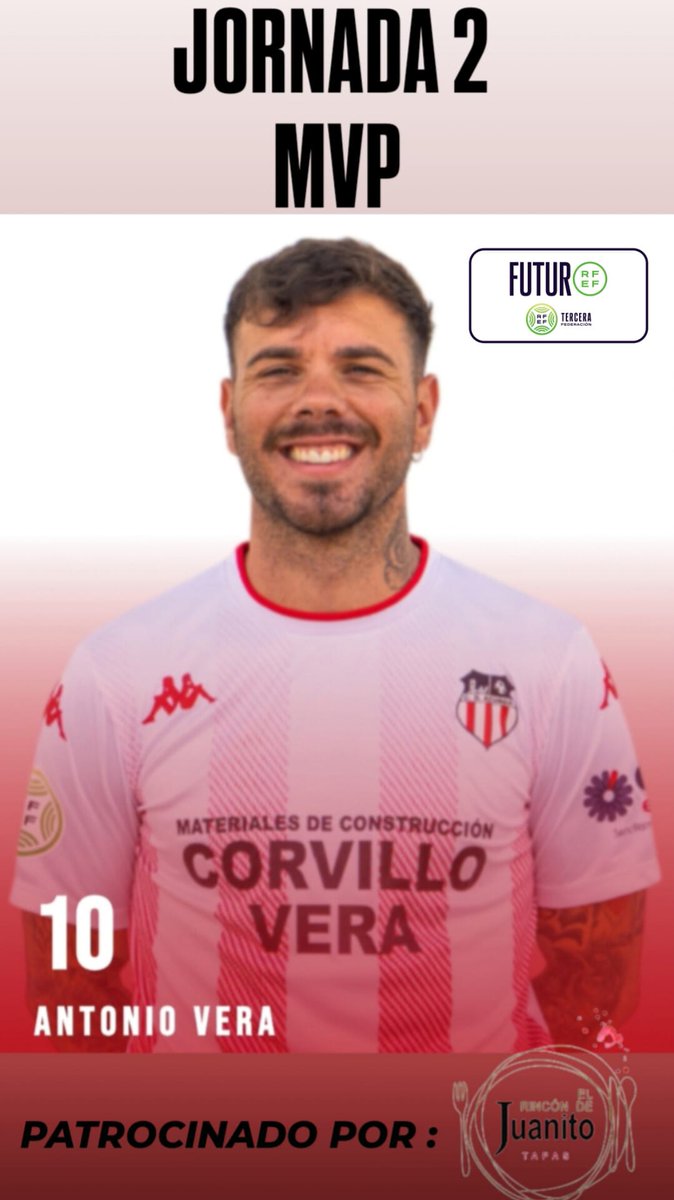 TEMPORADA 25-26 | JORNADA 2 | TERCERA RFEF

Antonio Vera con dos goles ha sido el MVP de la pasada jornada. ¡Enhorabuena!

Información patrocinada por EL RINCÓN DE JUANITO

#SIGAMOSHACIENDOHISTORIA

❤️🤍🖤