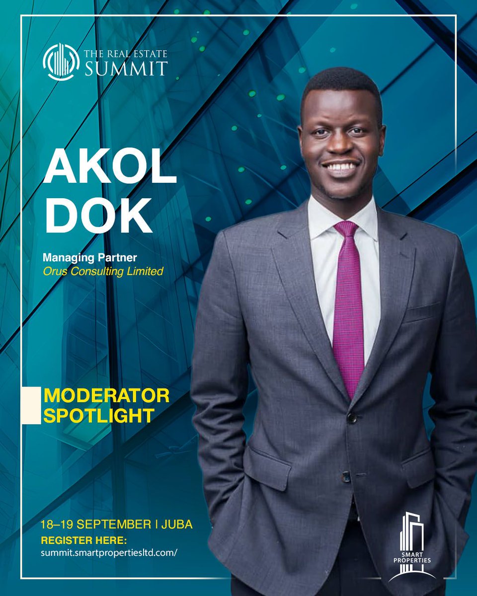 AkolNDok's tweet photo. I will be a moderator at the upcoming Real Estate Summit 2025. Join us on 18-19 September 2025 at Iconic Flora Office Suites in Juba, South Sudan. #SSOX #RealEstate #EastAfrica

Register here:
https://t.co/TNWNFE8Rb8 https://t.co/3B632eJTP3