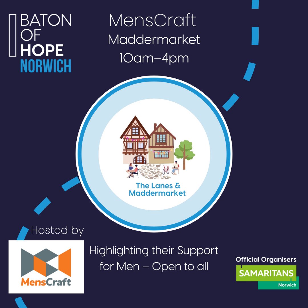 Tomorrow, we welcome the Baton of Hope (the UK’s largest suicide prevention initiative) to the courtyard of the <a href="/Maddermarket/">Maddermarket Theatre</a> Theatre. 
This UK wide initiative (10am - 4pm) is kindly hosted by local men’s health charity, <a href="/MensCraft_UK/">MensCraft</a> ~ menscraft.org.uk/2025/06/25/bat… #Norwich