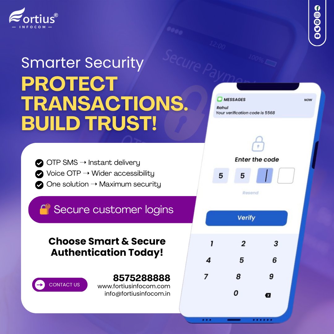 fortiusinfocom's tweet image. Say goodbye 👋😃 to login worries with OTP SMS &amp;amp; Voice OTP!

⚡ Instant Delivery | 📲 SMS + Voice | 🔒 Secure Transactions | ⚙️ Easy Integration

📞 +91 8572 88888
🔗 fortiusinfocom.com/voice-otp
🔗 fortiusinfocom.com/wsms-otp-forti…

#OTPSMS #VoiceOTP #SecureLogin #CustomerTrust #Security