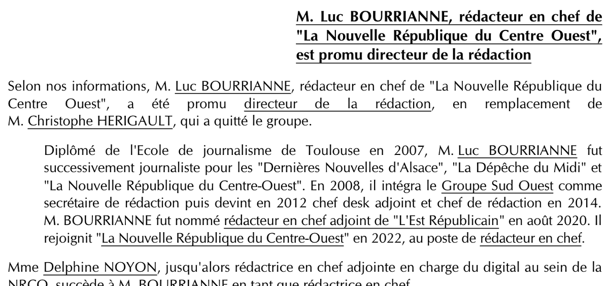 RomColas's tweet photo. #AujourdhuiDansLaCorres Selon nos informations, Luc Bourrianne est promu directeur de la rédaction de « La Nouvelle République du Centre-Ouest ». Delphine Noyon le remplace en tant que rédactrice en chef. #Médias https://t.co/joTnsCkGNp
