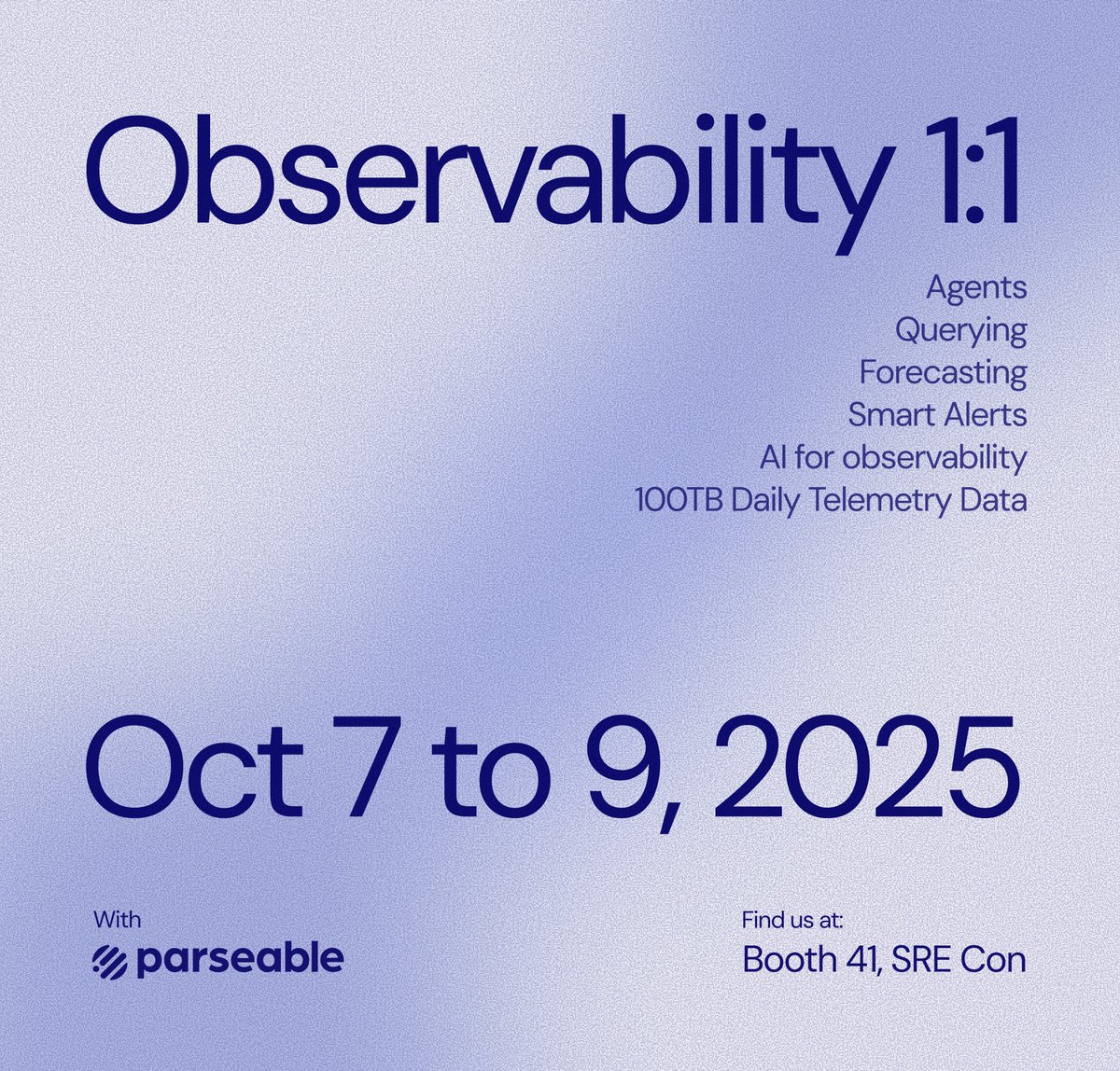 parseablehq's tweet image. Visiting Dublin for @SREcon 2025 by @usenix?
👫 Meet the Parseable team: Reactive >> Proactive Observability
📍 Booth 41 @ SREcon25
🗓️ October 7-9
We're excited to see you there, and if you can't make it: drop us a ping and we'll say hi, chat about observability 1-1 over…