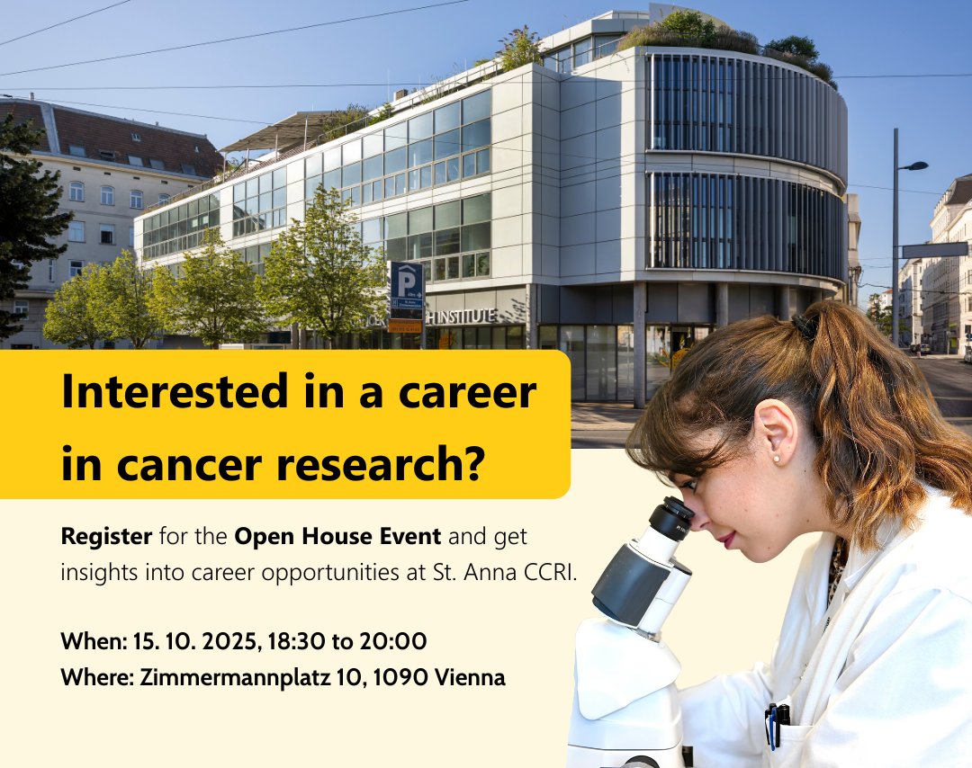 🎓💛St. Anna CCRI is opening its doors to people who want to explore career opportunities in pediatric cancer research. Whether you are a Bioinformatician, a Master’s, or PhD student, a Technical Assistant, or a Biomedical Analyst – register now &gt;&gt;&gt;  ccri.at/careers/