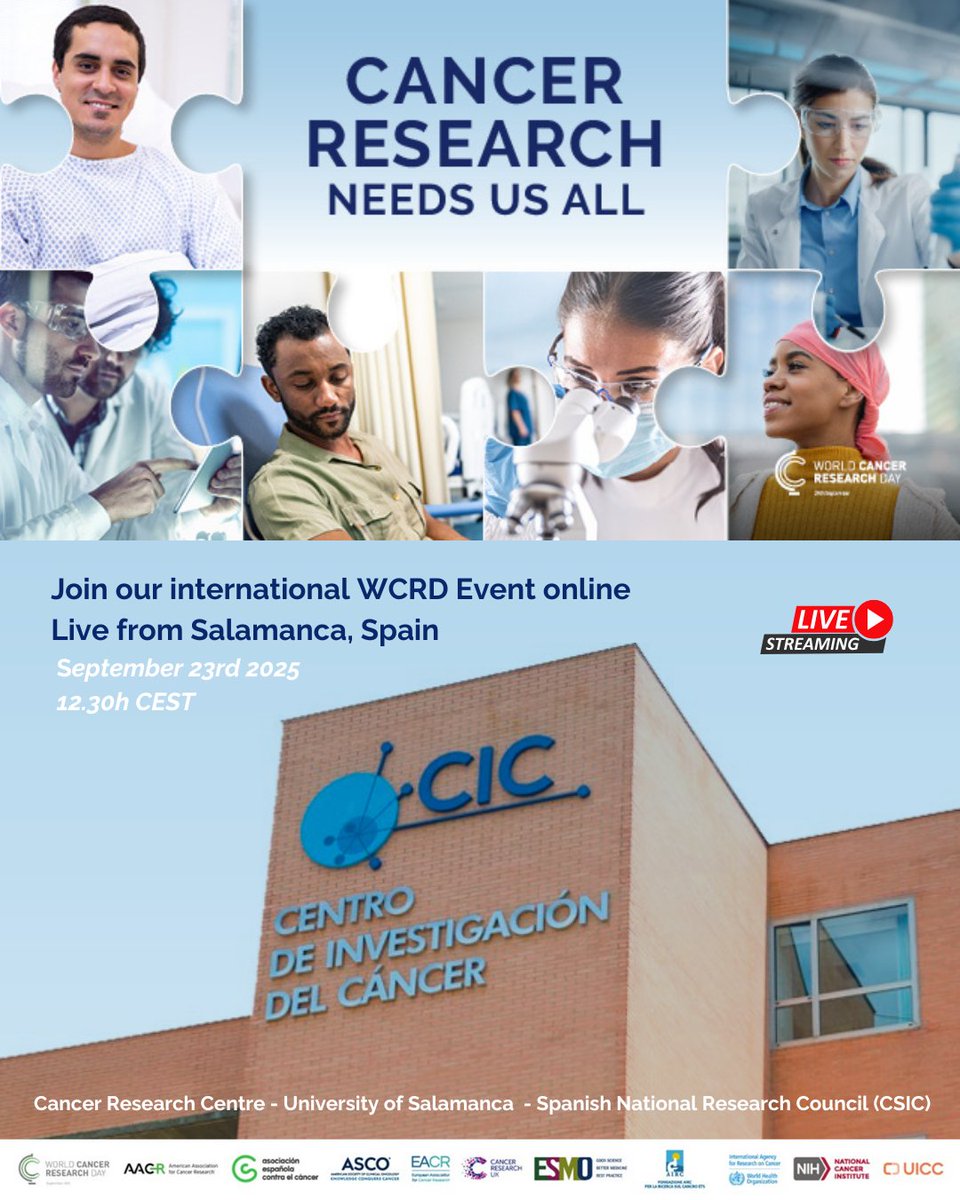 🌍 #WorldCancerResearchDay lands in Salamanca, Spain. Chosen as global capital for its excellence in cancer research &amp; the 25th anniversary of <a href="/ciccancer/">Centro de Investigación del Cáncer/CSIC-USAL-FICUS</a> . Join us online Sept 23 to spotlight patient engagement—because #CancerResearchNeedsUsAll🔗Link soon
