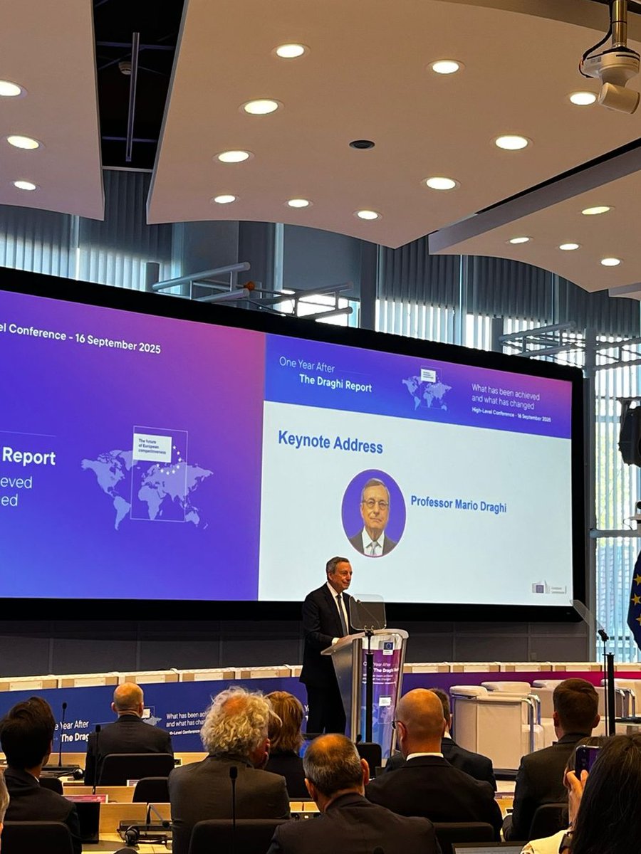 A year after his famous report, Mario #Draghi takes stock: "Europe is in a harder place. Inaction is threatening our sovereignty".

He rings the alarm bell: limited reforms have been agreed/launched, investment has decreased, and dependencies come at a high price.