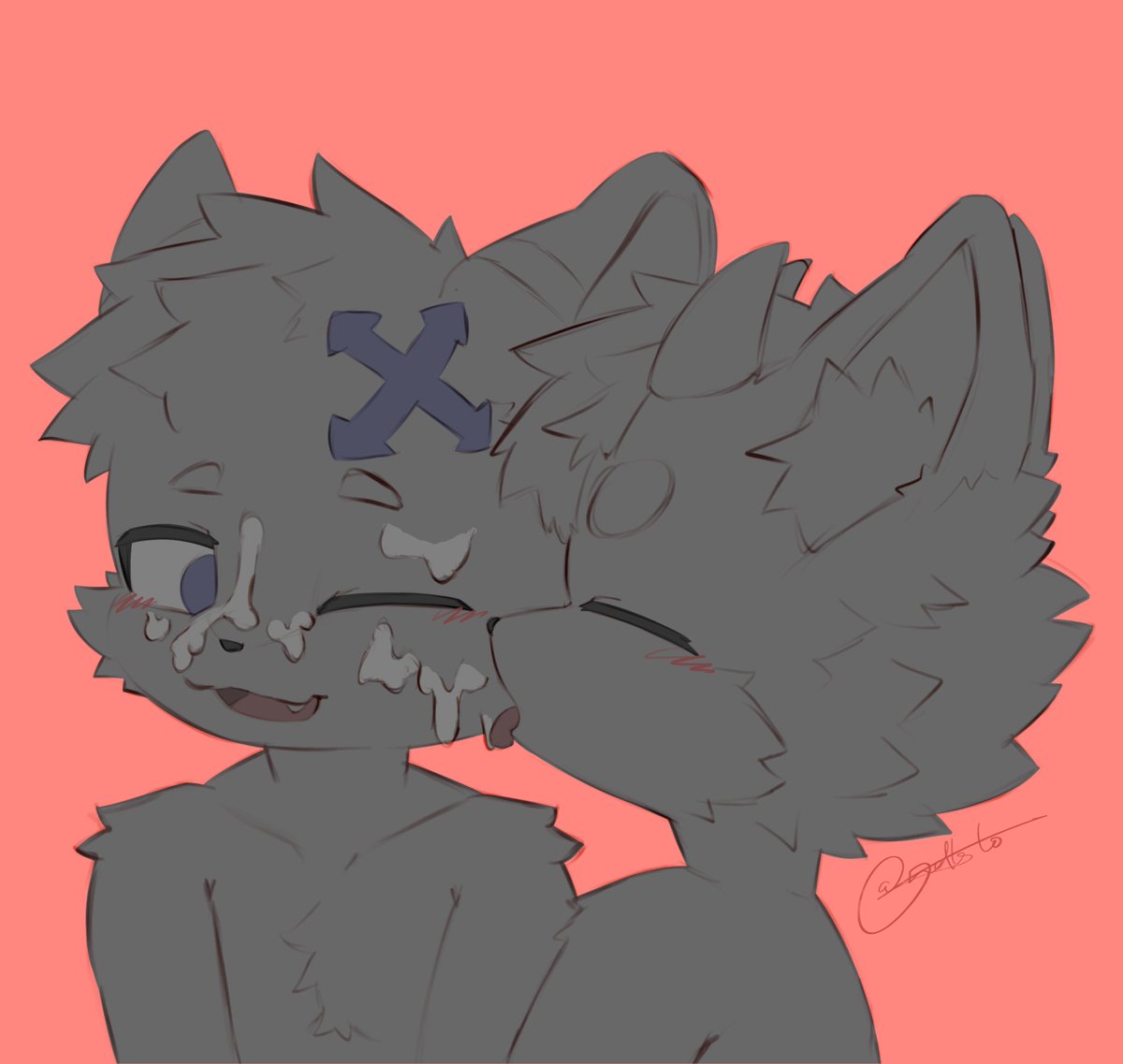 不小心把酸奶灑在臉上要幫他清理一下～
#furry #furryart