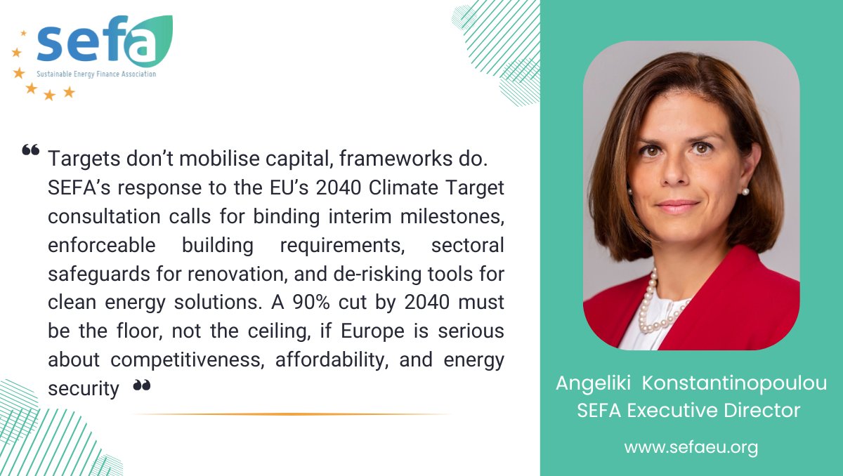 🌍 SEFA has just submitted its response to the European Commission’s consultation on the 𝐄𝐮𝐫𝐨𝐩𝐞𝐚𝐧 𝐂𝐥𝐢𝐦𝐚𝐭𝐞 𝐋𝐚𝐰 𝐚𝐦𝐞𝐧𝐝𝐦𝐞𝐧𝐭.

📄 Read SEFA’s full policy response here: lnkd.in/eVEHpXD5

#ClimateNeutrality #EnergyEfficiency #EUClimateLaw #sefaeu
