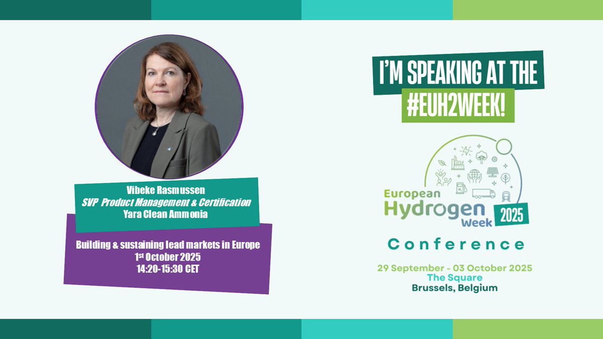 The #IDAA is a golden opportunity to deliver demand for clean products in Lead Markets.

Join Vibeke Rasmussen, SVP at Yara Clean Ammonia, and learn how to unlock the business case for low-carbon products at the #EUH2Week.

🗓️ 1st October
⏲️ 14:20-15:30 CET
📍 The Square Brussels
